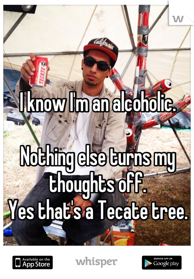 I know I'm an alcoholic.

Nothing else turns my thoughts off.
Yes that's a Tecate tree.