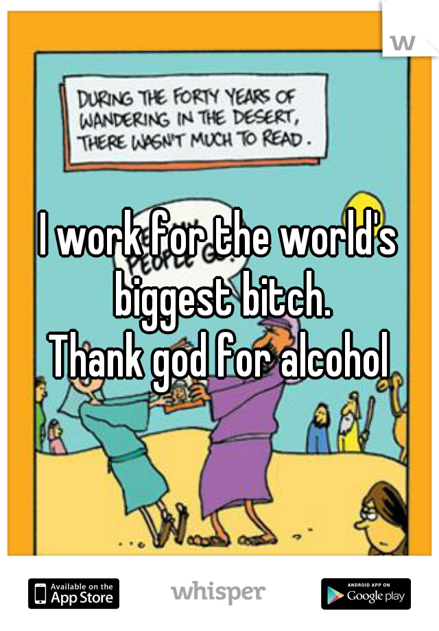 I work for the world's biggest bitch.
Thank god for alcohol