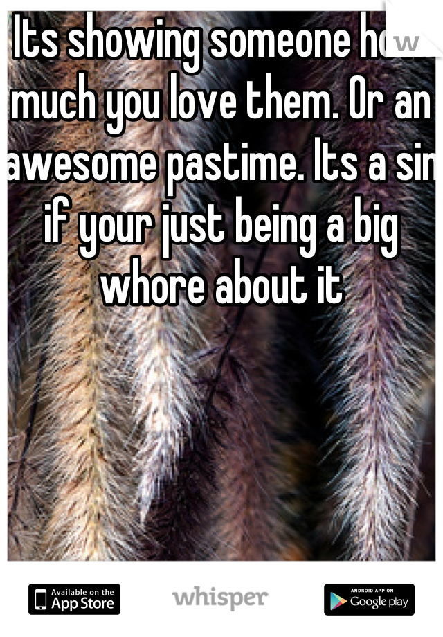 Its showing someone how much you love them. Or an awesome pastime. Its a sin if your just being a big whore about it