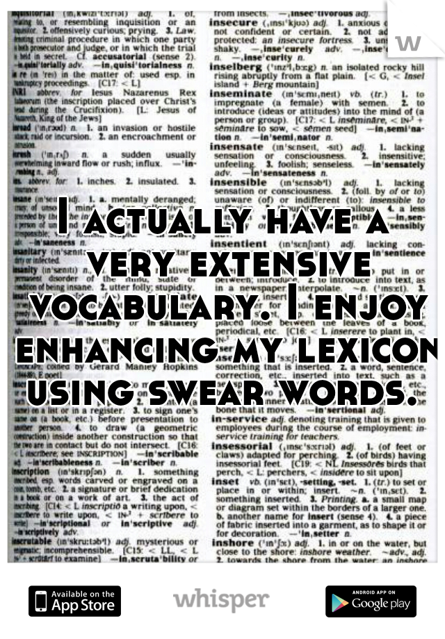 I actually have a very extensive vocabulary. I enjoy enhancing my lexicon using swear words. 