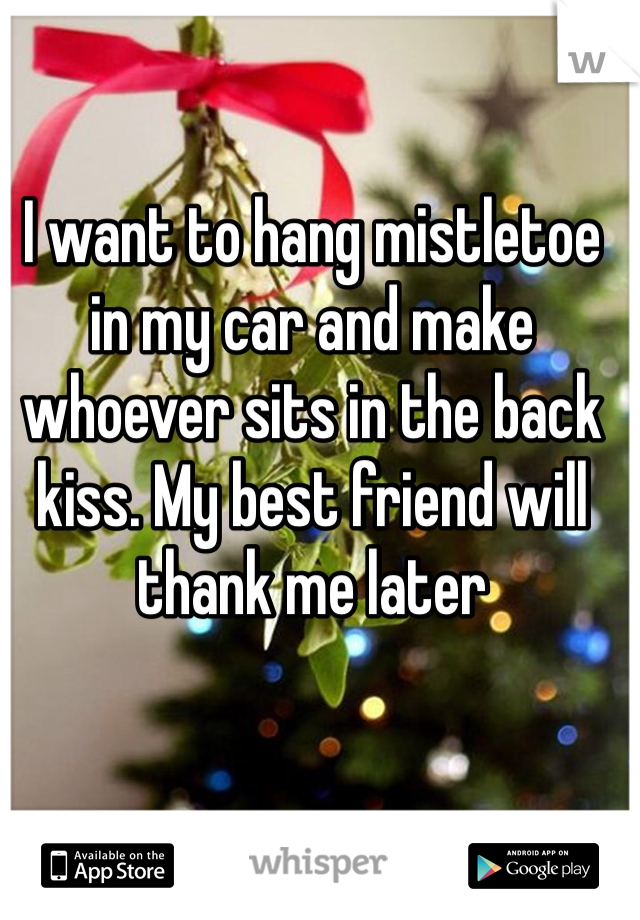 I want to hang mistletoe in my car and make whoever sits in the back kiss. My best friend will thank me later 