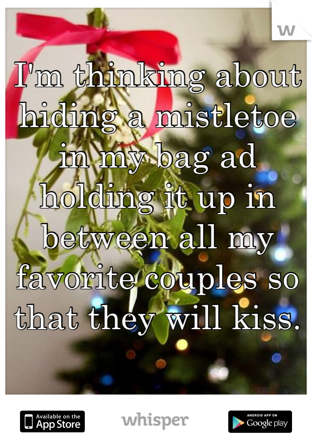 I'm thinking about hiding a mistletoe in my bag ad holding it up in between all my favorite couples so that they will kiss. 