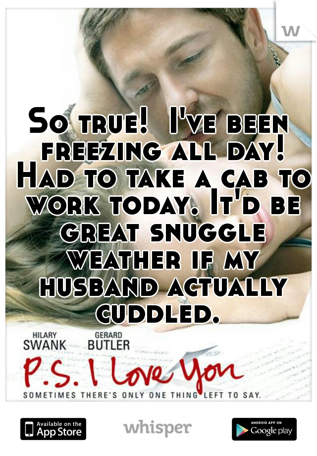 So true!  I've been freezing all day! Had to take a cab to work today. It'd be great snuggle weather if my husband actually cuddled. 