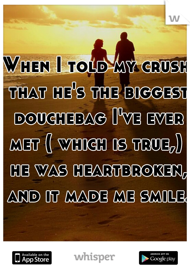 When I told my crush that he's the biggest douchebag I've ever met ( which is true,)  he was heartbroken, and it made me smile. 