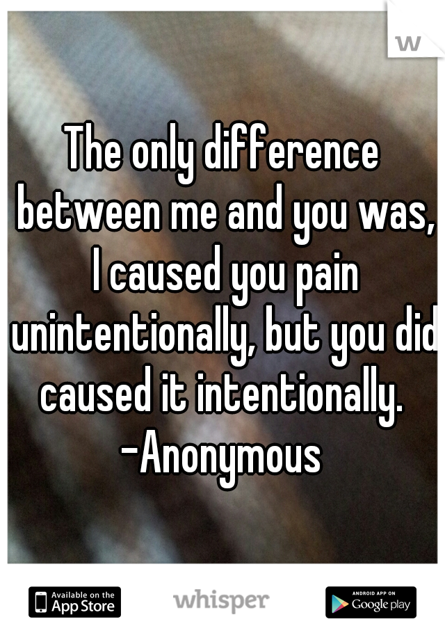 The only difference between me and you was, I caused you pain unintentionally, but you did caused it intentionally. 
-Anonymous