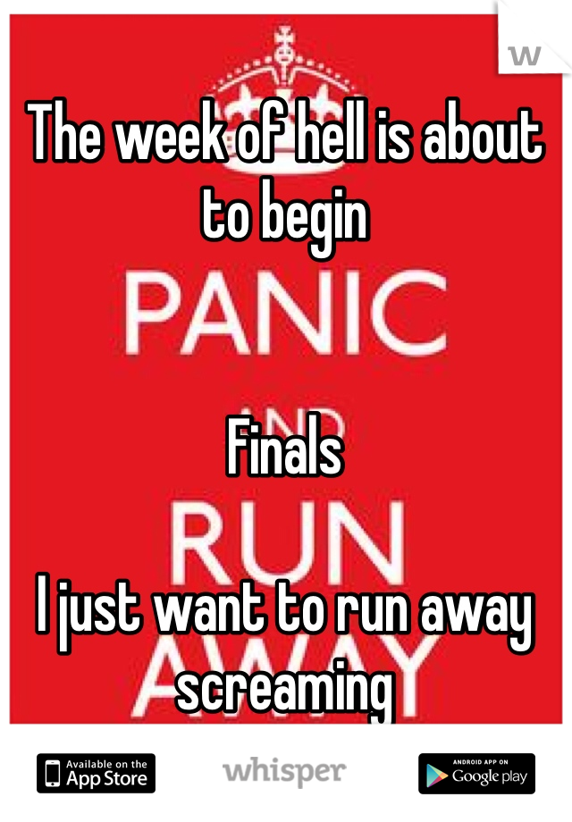 The week of hell is about to begin


Finals 

I just want to run away screaming