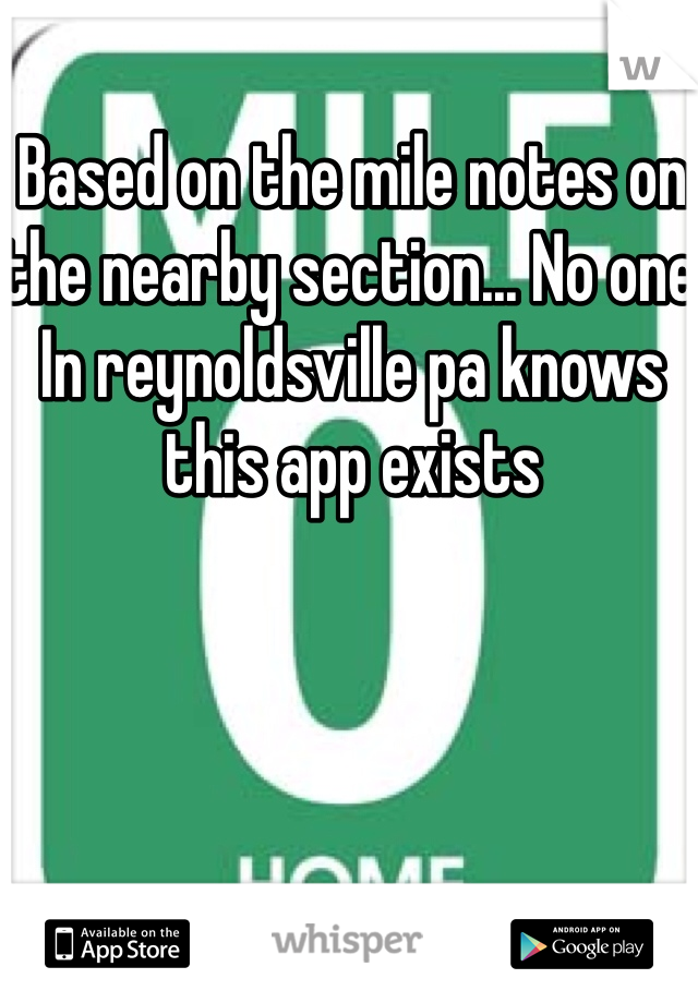 Based on the mile notes on the nearby section... No one In reynoldsville pa knows this app exists