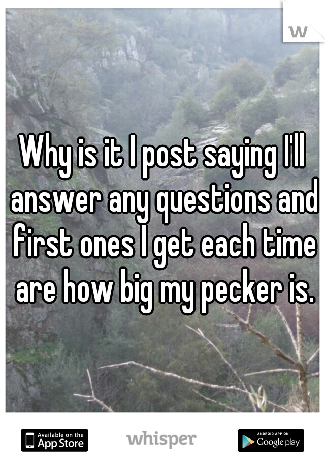 Why is it I post saying I'll answer any questions and first ones I get each time are how big my pecker is.
