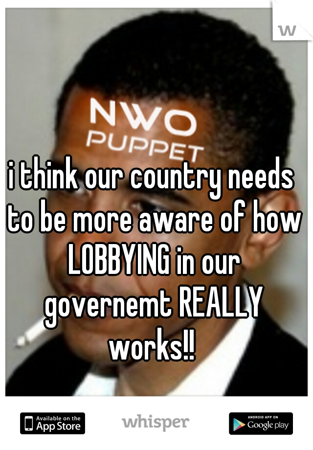 i think our country needs to be more aware of how LOBBYING in our governemt REALLY works!! 