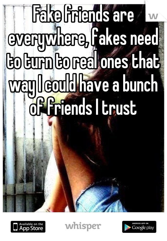 Fake friends are everywhere, fakes need to turn to real ones that way I could have a bunch of friends I trust