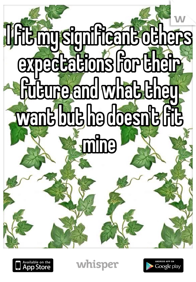 I fit my significant others  expectations for their future and what they want but he doesn't fit mine