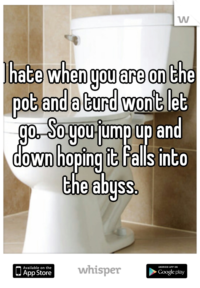 I hate when you are on the pot and a turd won't let go.  So you jump up and down hoping it falls into the abyss.