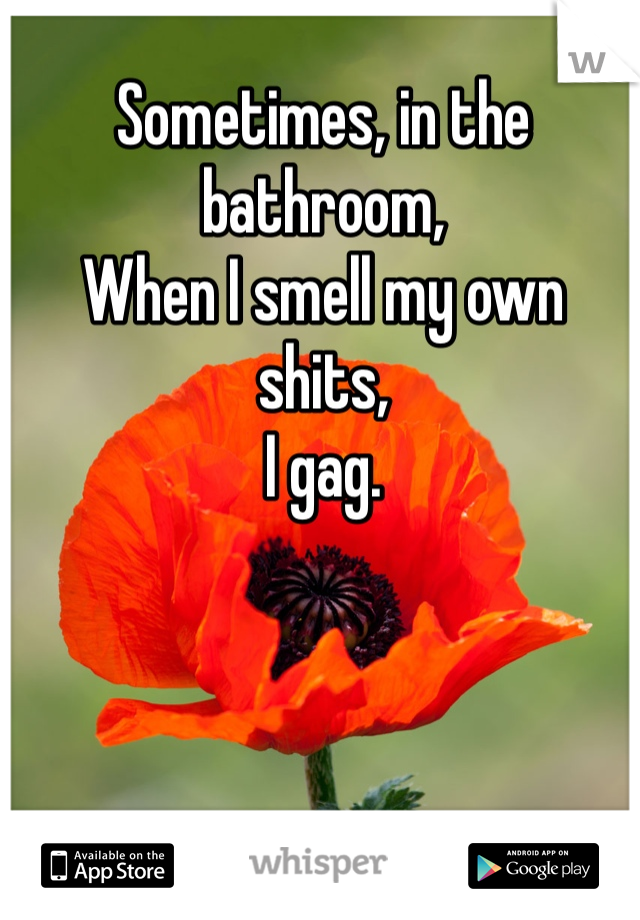Sometimes, in the bathroom,
When I smell my own shits,
I gag.