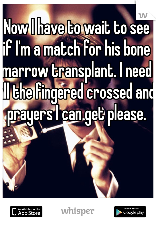 Now I have to wait to see if I'm a match for his bone marrow transplant. I need all the fingered crossed and prayers I can get please. 