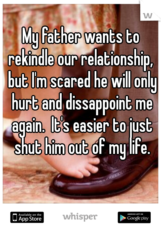 My father wants to rekindle our relationship,  but I'm scared he will only hurt and dissappoint me again.  It's easier to just shut him out of my life.