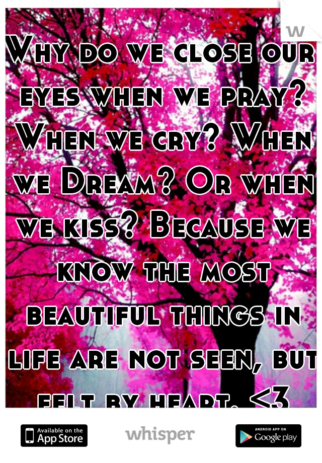Why do we close our eyes when we pray? When we cry? When we Dream? Or when we kiss? Because we know the most beautiful things in life are not seen, but felt by heart. <3