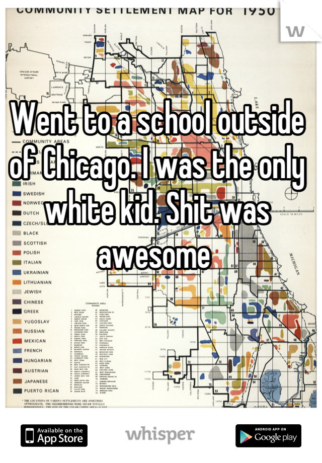 Went to a school outside of Chicago. I was the only white kid. Shit was awesome 