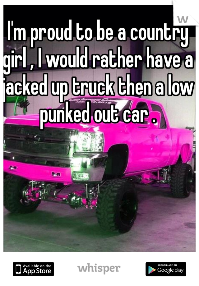 I'm proud to be a country girl , I would rather have a jacked up truck then a low punked out car . 