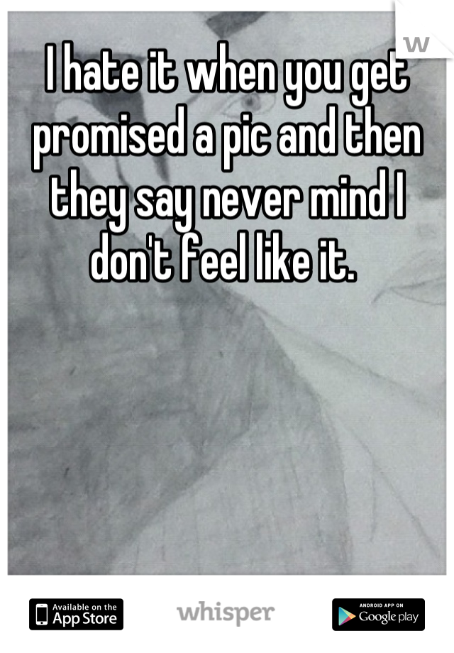 I hate it when you get promised a pic and then they say never mind I don't feel like it. 