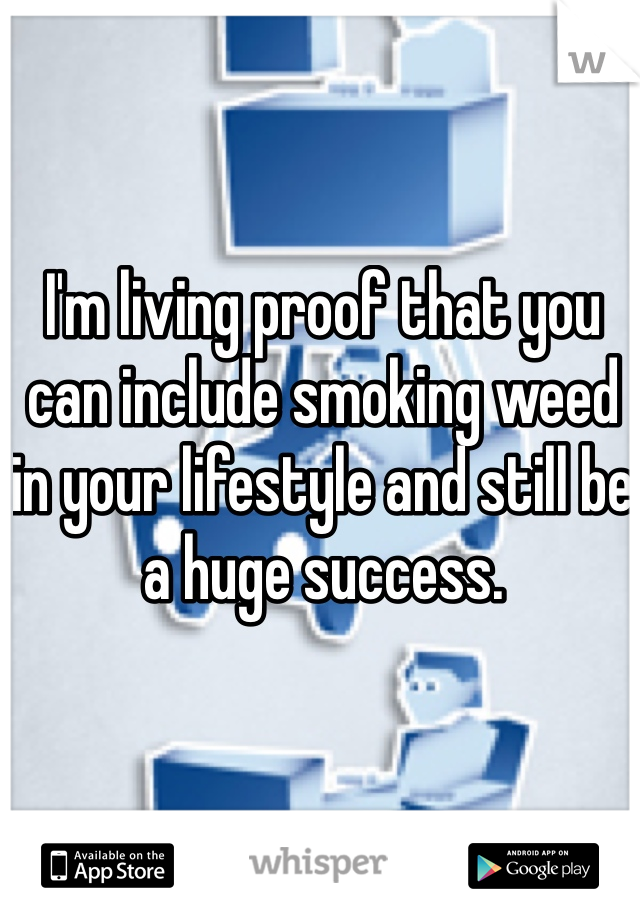 I'm living proof that you can include smoking weed in your lifestyle and still be a huge success. 