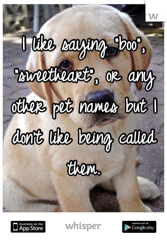 I like saying "boo", "sweetheart", or any other pet names but I don't like being called them.