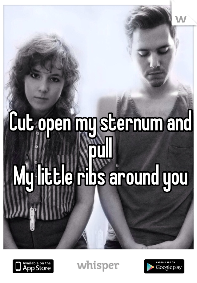 Cut open my sternum and pull 
My little ribs around you 