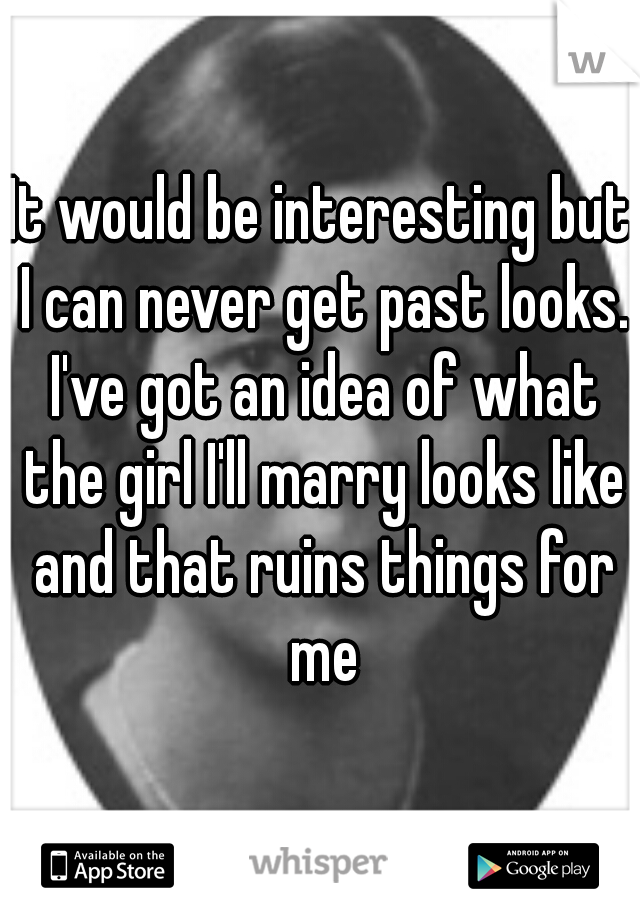 It would be interesting but I can never get past looks. I've got an idea of what the girl I'll marry looks like and that ruins things for me