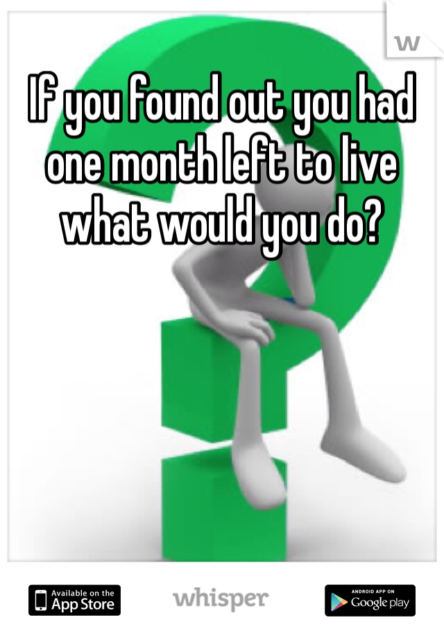 If you found out you had one month left to live what would you do?