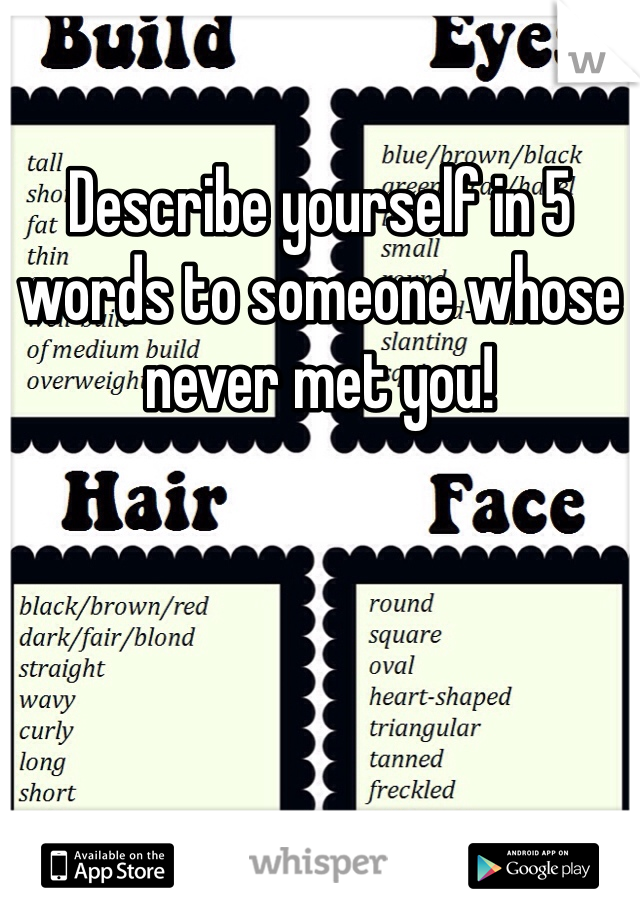Describe yourself in 5 words to someone whose never met you!