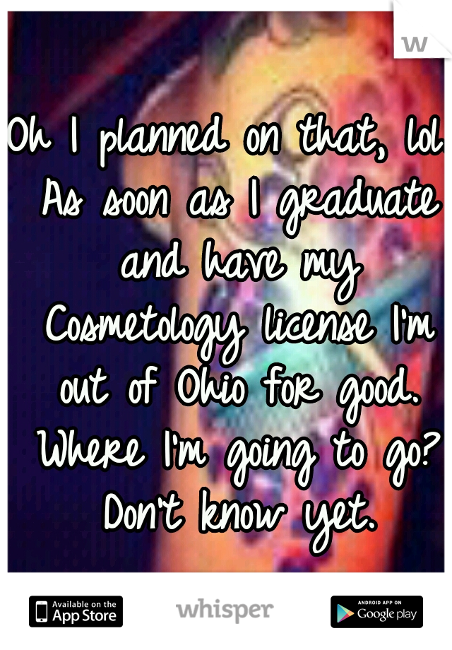 Oh I planned on that, lol. As soon as I graduate and have my Cosmetology license I'm out of Ohio for good. Where I'm going to go? Don't know yet.