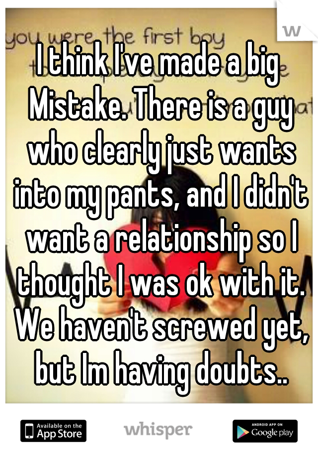 I think I've made a big Mistake. There is a guy who clearly just wants into my pants, and I didn't want a relationship so I thought I was ok with it. We haven't screwed yet, but Im having doubts..
