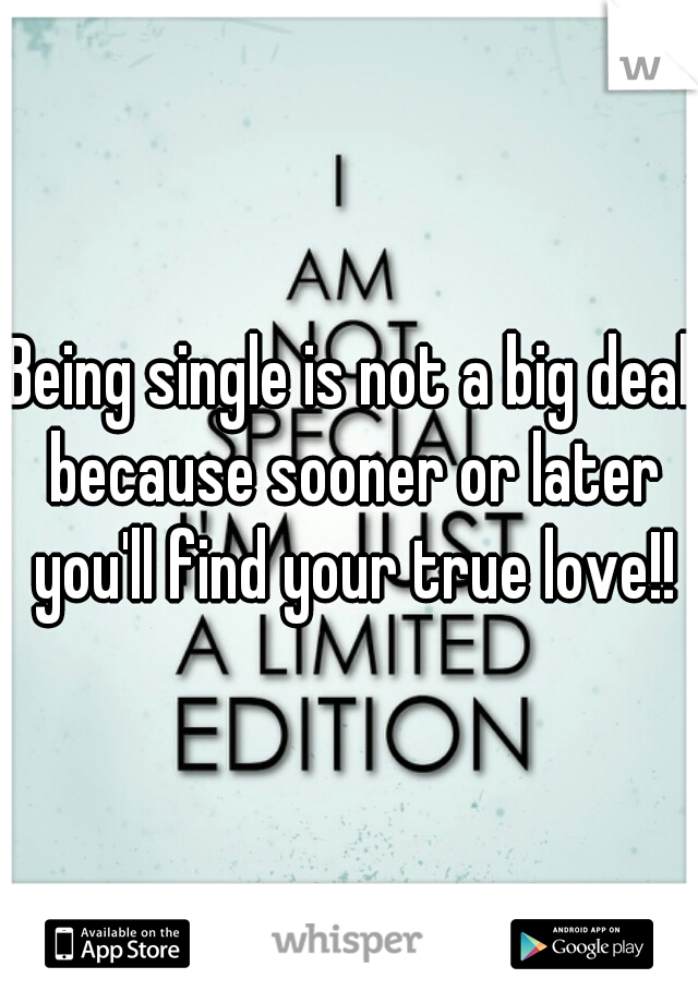 Being single is not a big deal because sooner or later you'll find your true love!!