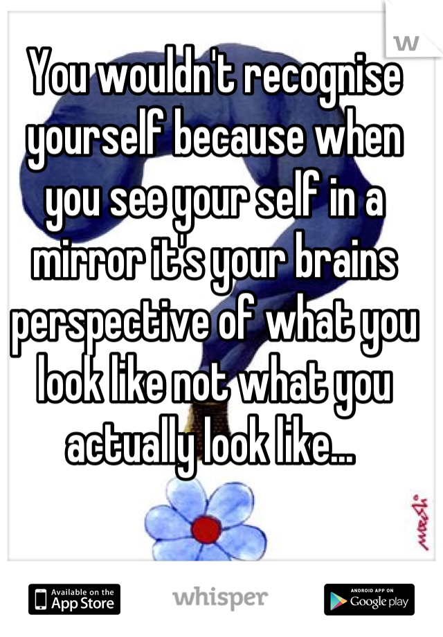 You wouldn't recognise yourself because when you see your self in a mirror it's your brains perspective of what you look like not what you actually look like... 