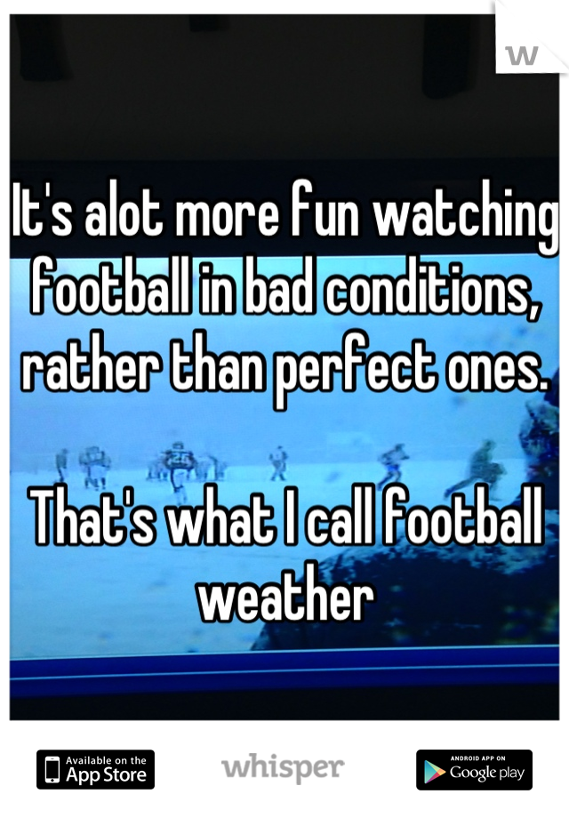 It's alot more fun watching football in bad conditions, rather than perfect ones. 

That's what I call football weather
