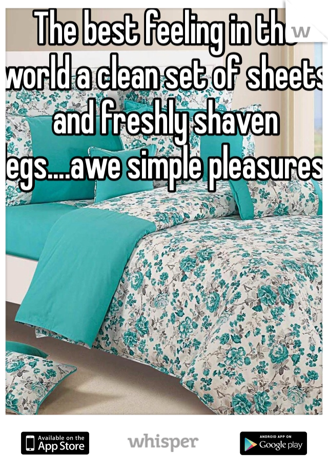 The best feeling in the world a clean set of sheets and freshly shaven legs....awe simple pleasures! 
