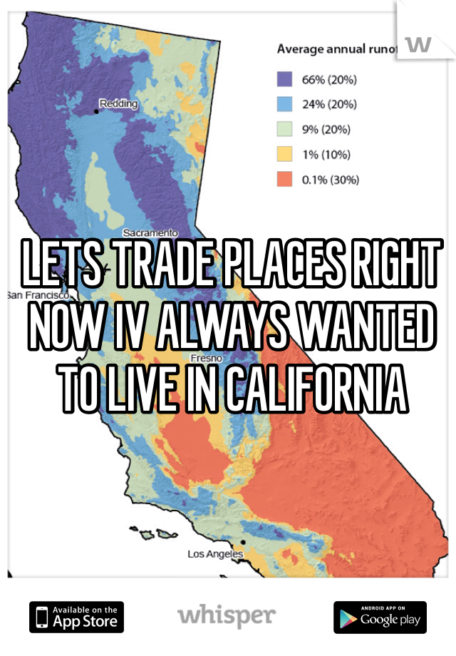 LETS TRADE PLACES RIGHT NOW IV ALWAYS WANTED TO LIVE IN CALIFORNIA 