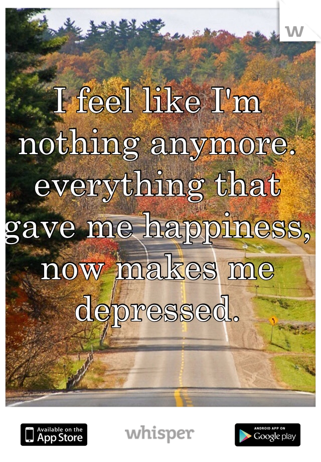 I feel like I'm nothing anymore. everything that gave me happiness, now makes me depressed. 