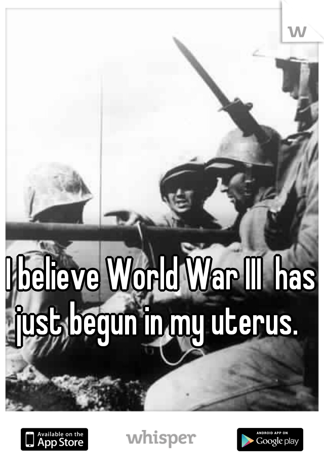 I believe World War III  has just begun in my uterus.  
