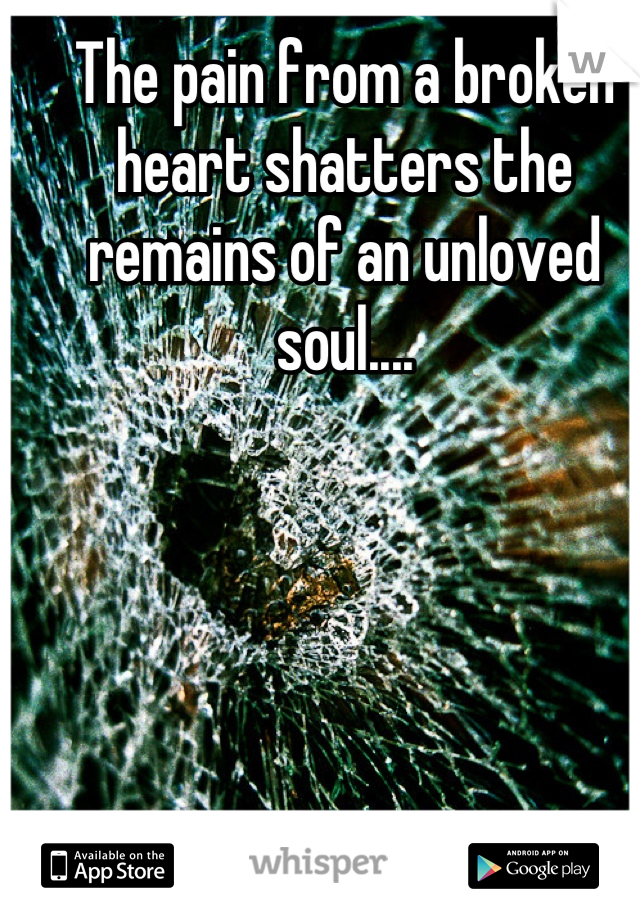 The pain from a broken heart shatters the remains of an unloved soul....