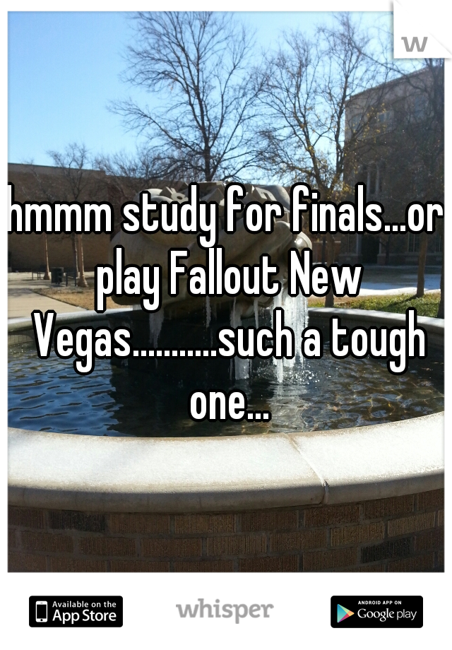 hmmm study for finals...or play Fallout New Vegas...........such a tough one...
