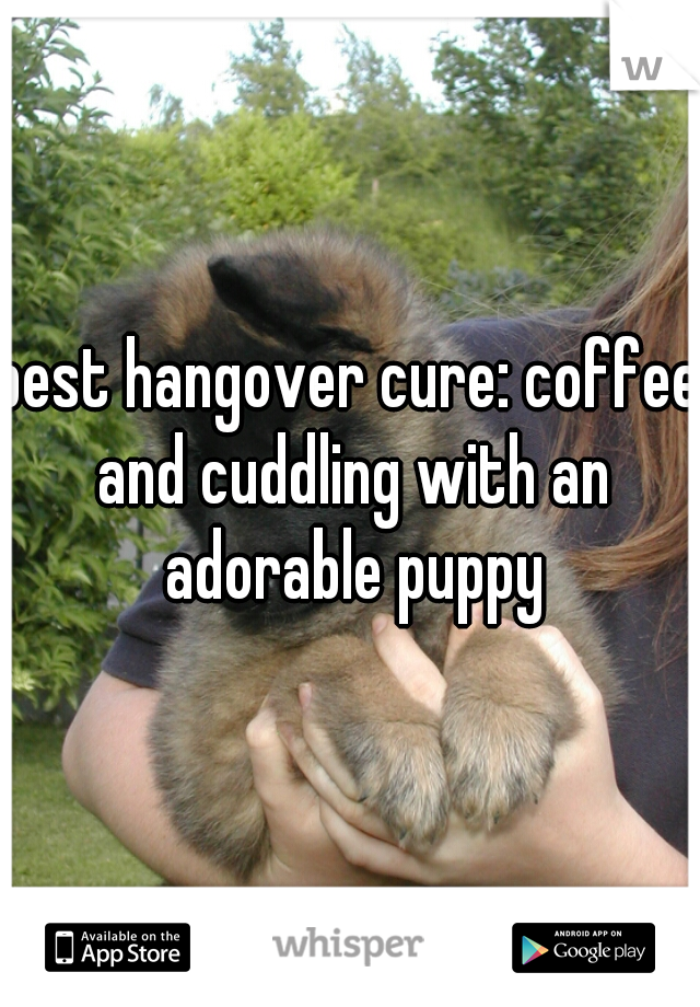 best hangover cure: coffee and cuddling with an adorable puppy