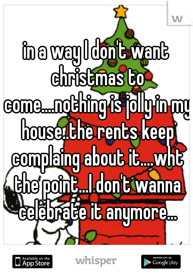 in a way I don't want christmas to come....nothing is jolly in my house..the rents keep complaing about it....wht the point...I don't wanna celebrate it anymore...