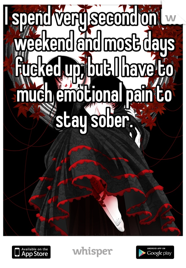 I spend very second on the weekend and most days fucked up, but I have to much emotional pain to stay sober.