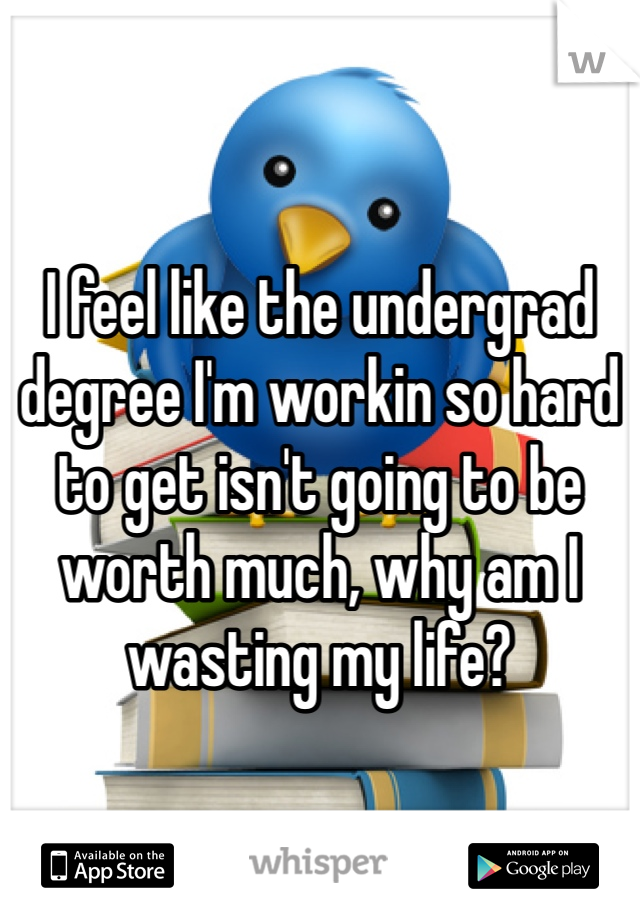 


I feel like the undergrad degree I'm workin so hard to get isn't going to be worth much, why am I wasting my life?