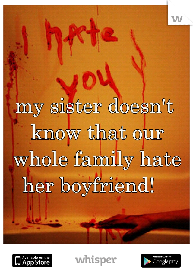 my sister doesn't know that our whole family hate her boyfriend!   