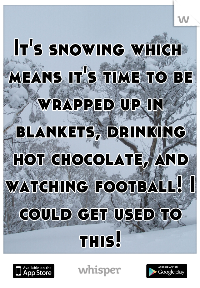 It's snowing which means it's time to be wrapped up in blankets, drinking hot chocolate, and watching football! I could get used to this!
