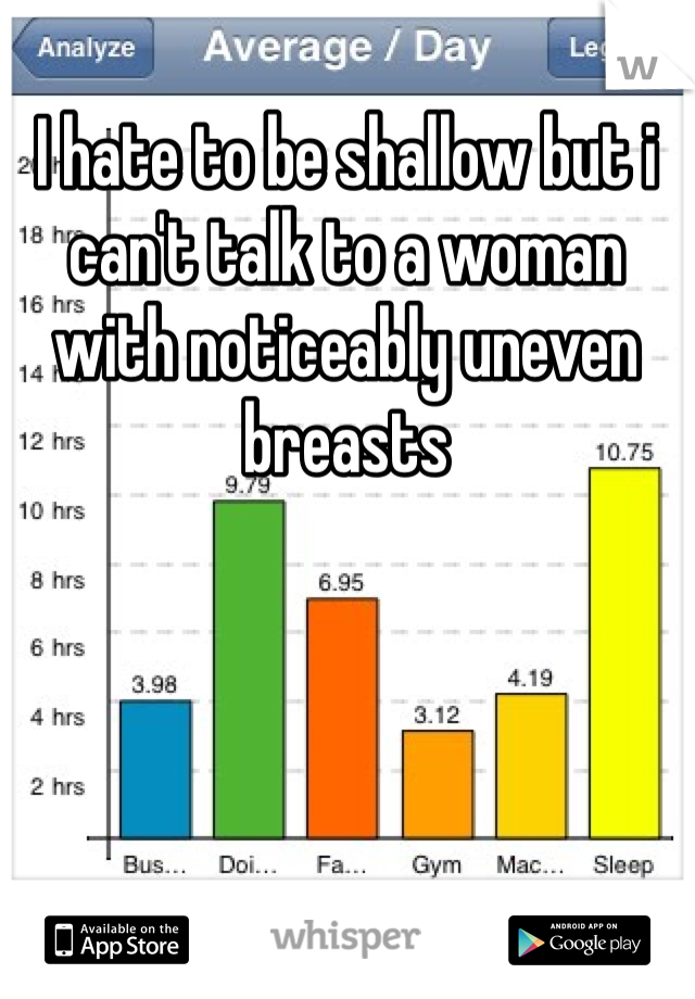 I hate to be shallow but i can't talk to a woman with noticeably uneven breasts 