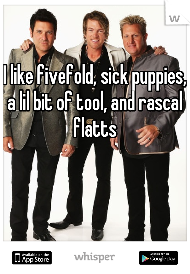 I like fivefold, sick puppies, a lil bit of tool, and rascal flatts