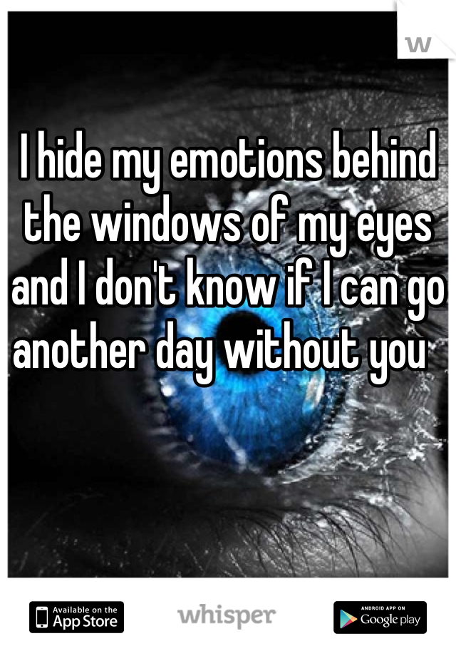 I hide my emotions behind the windows of my eyes and I don't know if I can go another day without you  