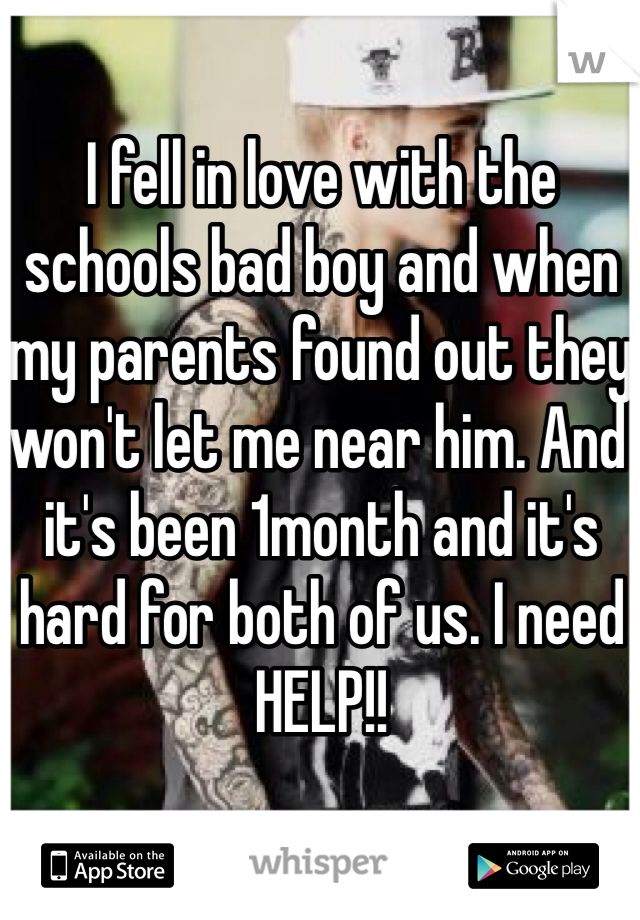 I fell in love with the schools bad boy and when my parents found out they won't let me near him. And it's been 1month and it's hard for both of us. I need HELP!!
